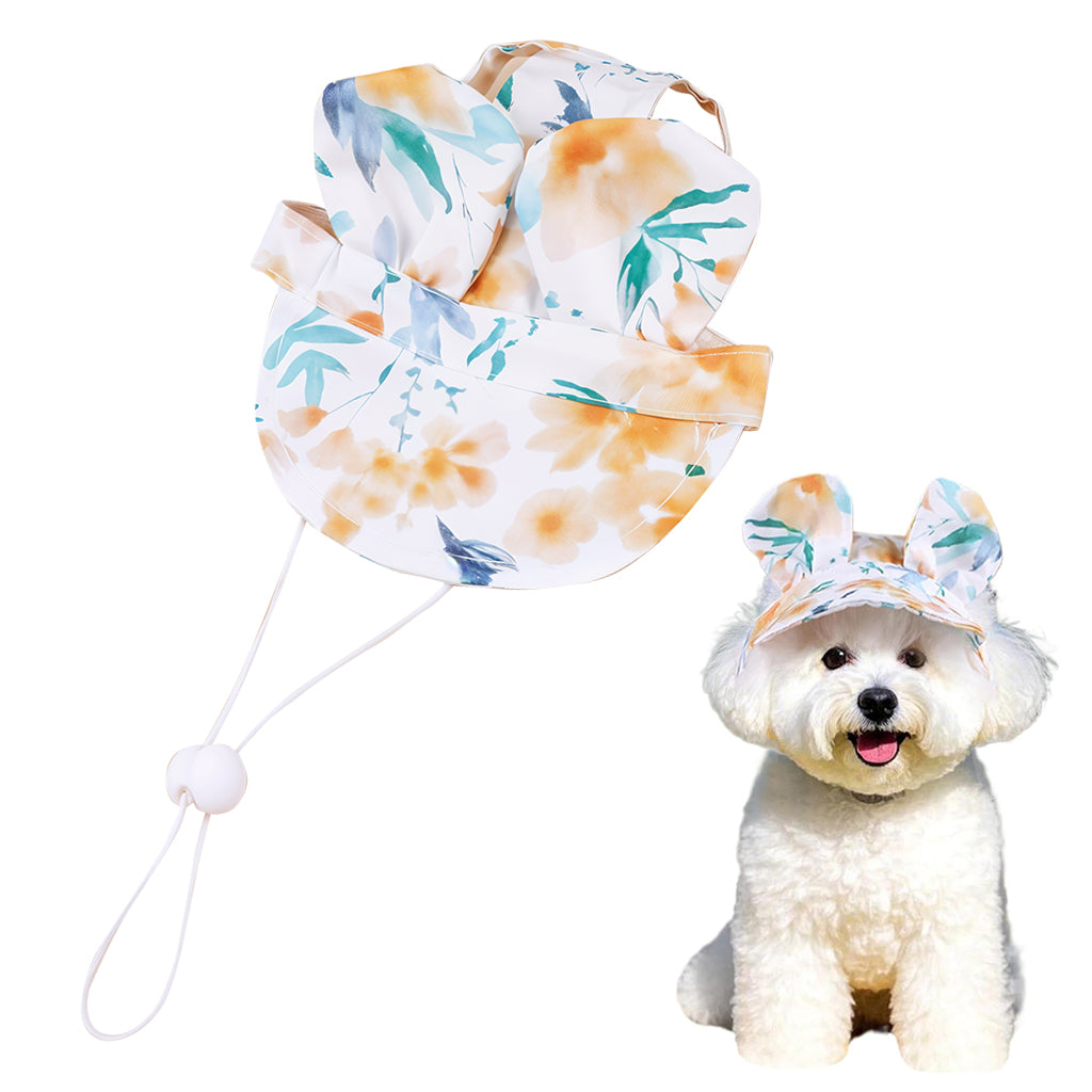 Qpets Cute Puppy Sun Visor Hat with Bunny Ears, Fashion Printed Sun Hat for Dogs Dog Sun Visor with Chin Strap Dog Hat for Party, Photography Qpets Cute Puppy Sun Visor Hat with Bunny Ears, Fashion Printed Sun Hat for Dogs Dog Sun Visor with Chin Strap Dog Hat for Party, Photography